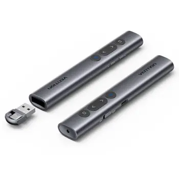 Vention Wireless PowerPoint Presentation Clicker with Green Laser Pointer, Rechargable – Gray, VEN-KQJH0
