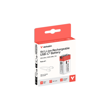 Verbatim 9V-6LR61 USB-C punjiva baterija, 9.0V, 335 mAh (1 komad), V030251