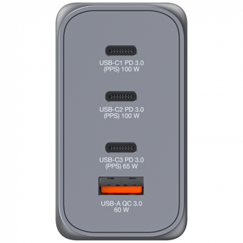 Verbatim GNC-200 GaN zidni punjač 200W, 4 priključka, 2 x USB-C PD 100 W / 1 x USB-C PD 65 W / 1 x USB QC 3.0, V032204