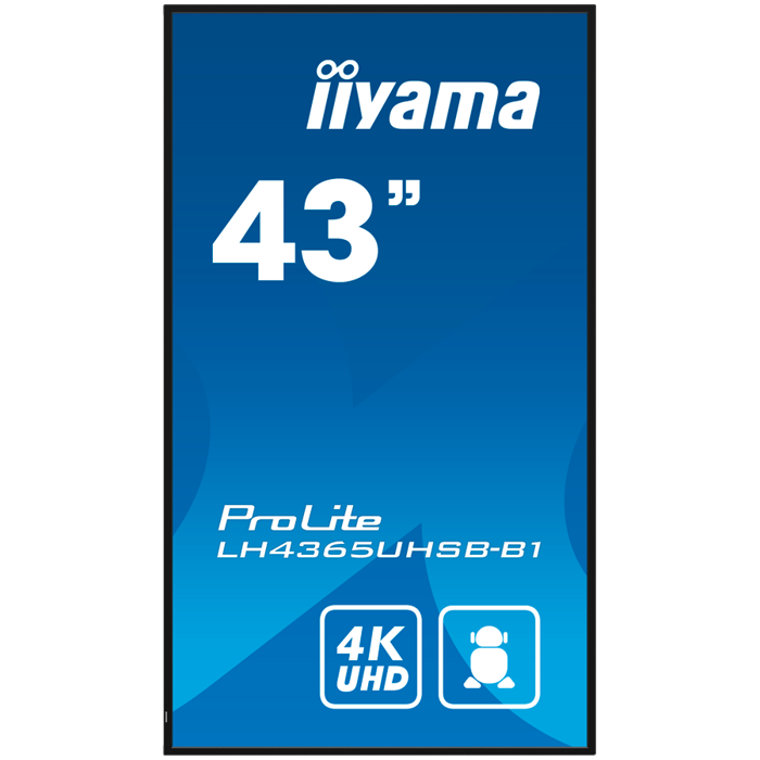 43" 3840x2160, UHD IPS, Haze 1%, 800cd/m2, Signal FailOver, SP 2x 10W, HDMI 2x, DP, USB 2.0 x2, WiFi, LAN, Media Play USB Port, Control LAN / RS232C, iiSignage2 (CMS/DMS), E-Share, Android 11 OS, 24/7