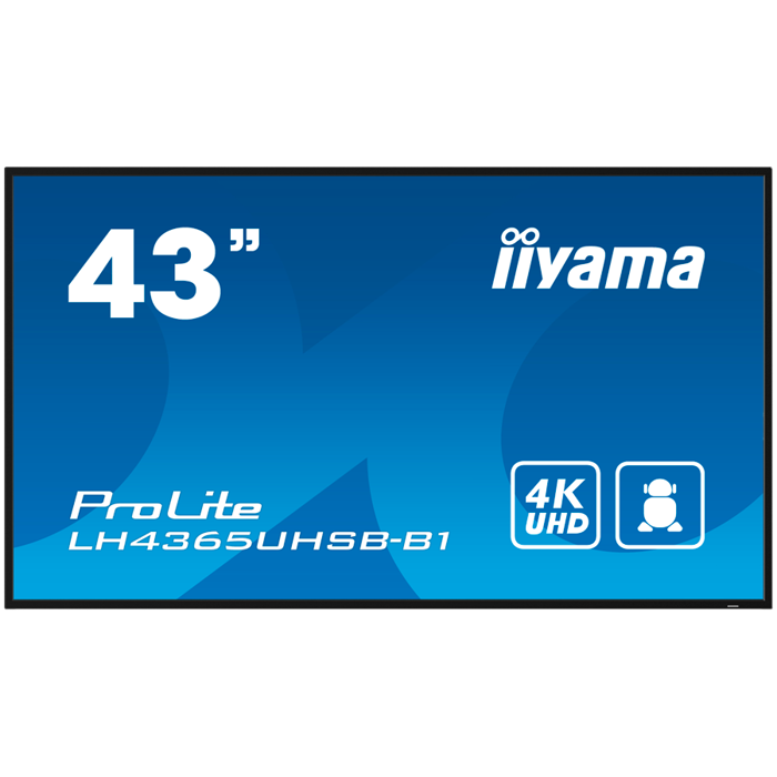 43" 3840x2160, UHD IPS, Haze 1%, 800cd/m2, Signal FailOver, SP 2x 10W, HDMI 2x, DP, USB 2.0 x2, WiFi, LAN, Media Play USB Port, Control LAN / RS232C, iiSignage2 (CMS/DMS), E-Share, Android 11 OS, 24/7