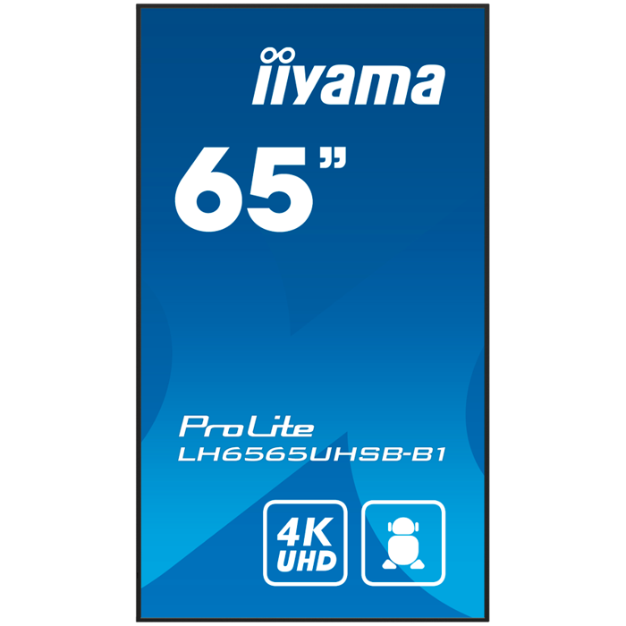 65" 3840x2160, UHD IPS panel, Haze 1%, 800cd/m², Landscape and Portrait, Signal FailOver, Speakers 2x 10W, Multiple Inputs HDMI 2x, DisplayPort, USB 2.0 x2, WiFi, LAN, Media Play USB Port, Control LAN