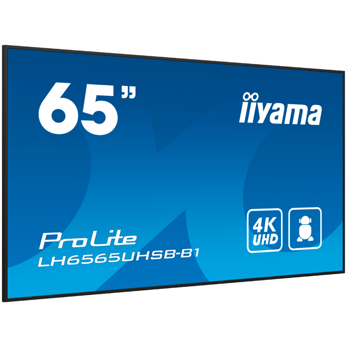 65" 3840x2160, UHD IPS panel, Haze 1%, 800cd/m², Landscape and Portrait, Signal FailOver, Speakers 2x 10W, Multiple Inputs HDMI 2x, DisplayPort, USB 2.0 x2, WiFi, LAN, Media Play USB Port, Control LAN