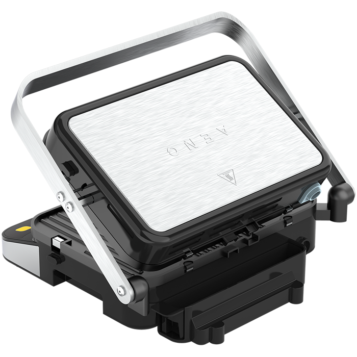 AENO Electric Grill EG1: 2000W, 3 heating modes - Upper Grill, Lower Grill, Both Grills Defrost, Max opening angle -180°, Temperature regulation, Timer, Removable double-sided plates, Plate size 32