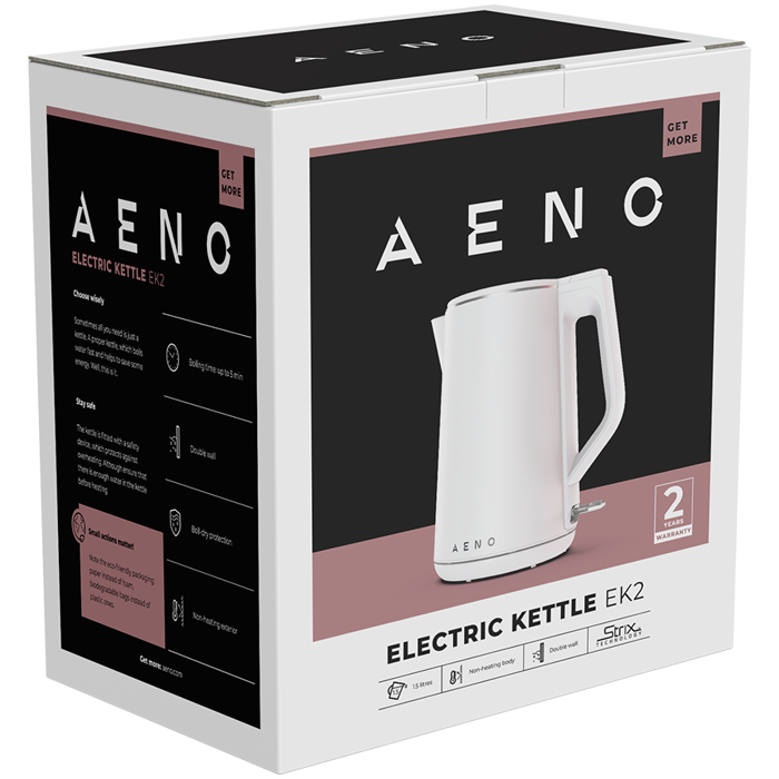 AENO Electric Kettle EK2: 1850-2200W, 1.5L, Strix, Double-walls, Non-heating body, Auto Power Off, Dry tank Protection, AEK0002