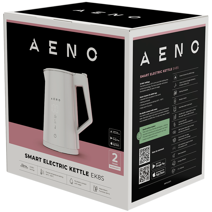 AENO Electric Kettle EK8S Smart: 1850-2200W, 1.7L, Strix, Double-walls, Temperature Control, Keep warm Function, Control via Wi-Fi, LED-display, Non-heating body, Auto Power Off, Dry tank Protection