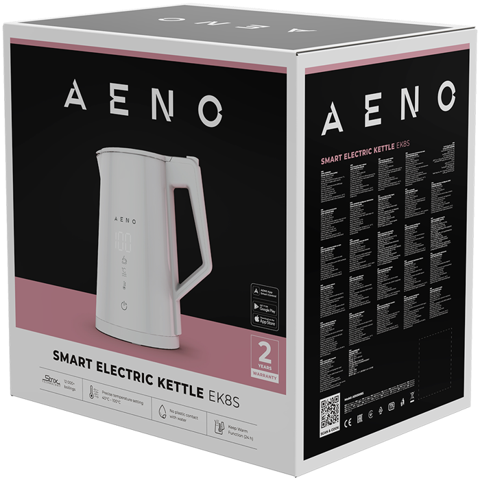 AENO Electric Kettle EK8S Smart: 1850-2200W, 1.7L, Strix, Double-walls, Temperature Control, Keep warm Function, Control via Wi-Fi, LED-display, Non-heating body, Auto Power Off, Dry tank Protection