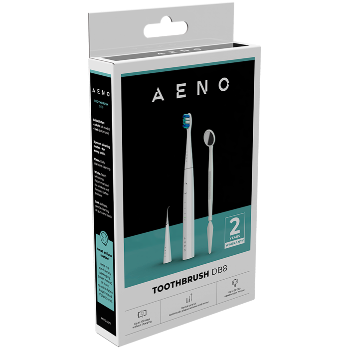 AENO Sonic Electric toothbrush, DB8: White, 3modes, 3 brush heads + 1 cleaning tool, 1 mirror, 30000rpm, 100 days without charging, IPX7, ADB0008