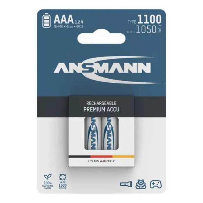 Ansmann NiMH Rechargeable battery AAA HR03 type 1100 (min. 1050 mAh) 4 pcs. blister packaging, ANS-5035232