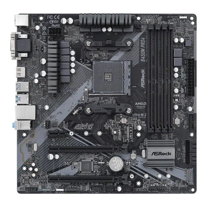 ASRock AMD B450M Pro4 R2.0, S.AM4, DDR4/3200, PCIe 3.0, G-LAN, D-SUB/DVI-D/HDMI, mATX, 62694