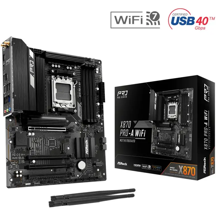 ASRock X870 PRO-A WIFI, S.AM5, 4x DDR5/8000(OC), PCIe 5.0, 2.5 G-LAN, HDMI, USB 4, WiFi, ATX, 74956
