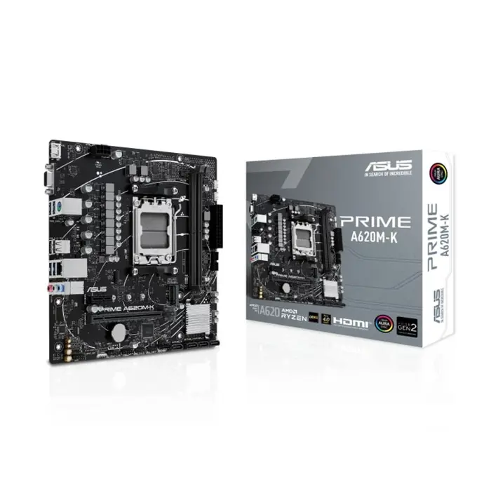 Asus PRIME A620M-K, S. AM5, 2× DDR5-7200MHz (OC), PCIe 4.0,VGA/HDMI mATX