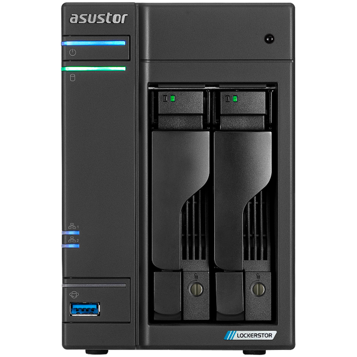 ASUSTOR NAS Lockerstor2 Gen2+ 2x 3.5" 4x M.2 cache 2x 10Gbe Celeron QuadCore N5105 2.9GHz 4GB single PSU desktop, AS6702TV2