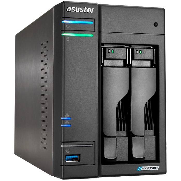 ASUSTOR NAS Lockerstor2 Gen2+ 2x 3.5" 4x M.2 cache 2x 10Gbe Celeron QuadCore N5105 2.9GHz 4GB single PSU desktop, AS6702TV2