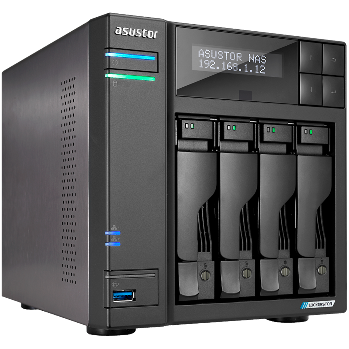 ASUSTOR NAS Lockerstor4 Gen2+ 4x 3.5" 4x M.2 cache 2x 10Gbe Celeron QuadCore N5105 2.9GHz 4GB single PSU desktop, AS6704TV2