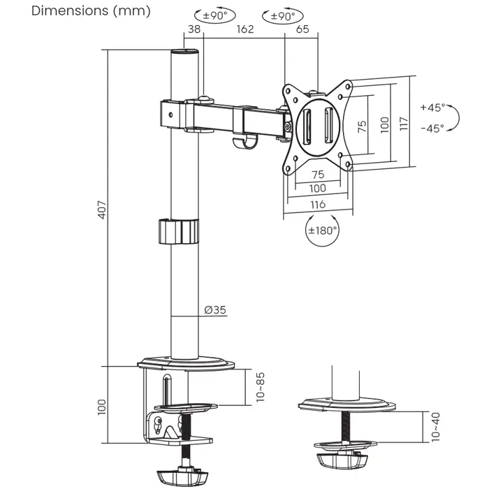 BIT FORCE nagibno-okretni stolni nosač za monitor BRACKET DMM-32-1M, 75514