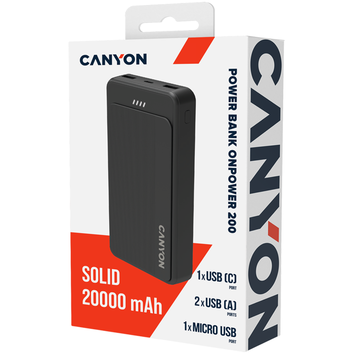 CANYON power bank OnPower 200 20000mAh Black, CNS-CPB200B