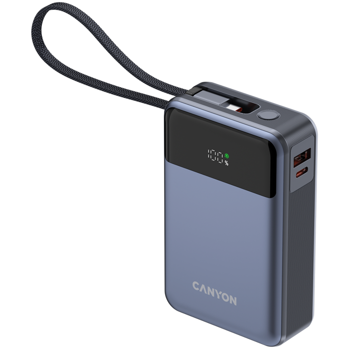 CANYON power bank OnPower 600 built-in cable 20000 mAh PD65W Dark Grey, CNS-CPB600DG