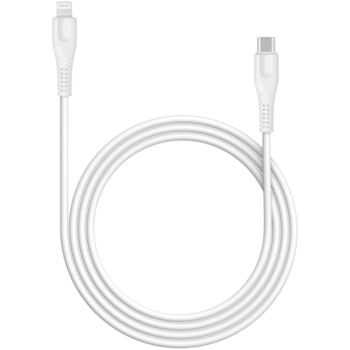 CANYON Type C Cable To MFI Lightning for Apple, PVC Mouling,Function: with full feature( data transmission and PD charging) Output:5V/2.4A, OD:3.5mm, cable length 1.2m, 0.026kg,Color:White