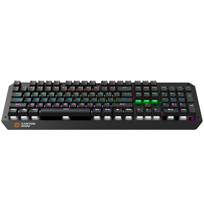 CANYON Wired multimedia gaming keyboard with lighting effect, 108pcs rainbow LED, Numbers 104keys, EN double injection layout, cable length 1.8M, 450.5*163.7*42mm, 0.90kg, color black