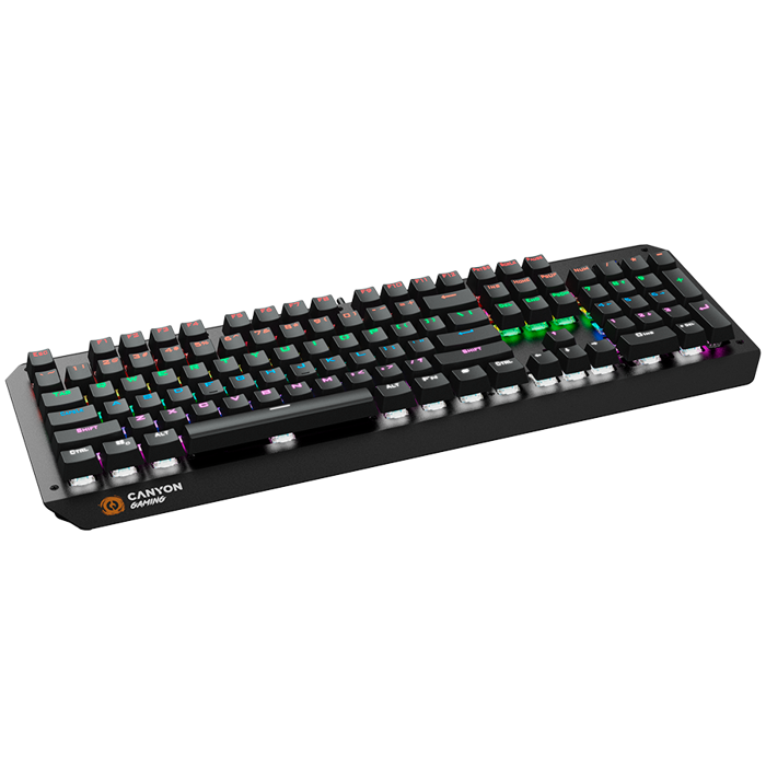 CANYON Wired multimedia gaming keyboard with lighting effect, 108pcs rainbow LED, Numbers 104keys, EN double injection layout, cable length 1.8M, 450.5*163.7*42mm, 0.90kg, color black