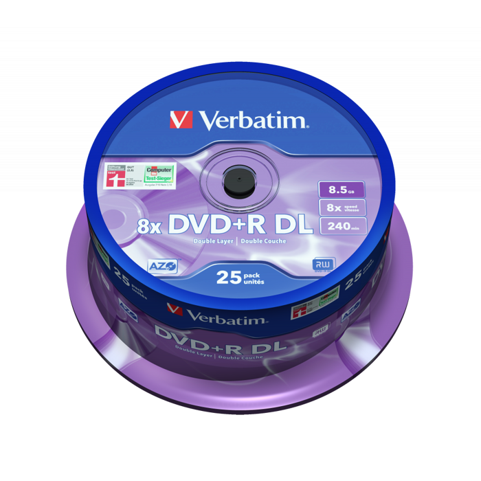 DVD+R DL Verbatim 8.5GB 8× Matt Silver 25 pack spindle (Double Layer), V043757