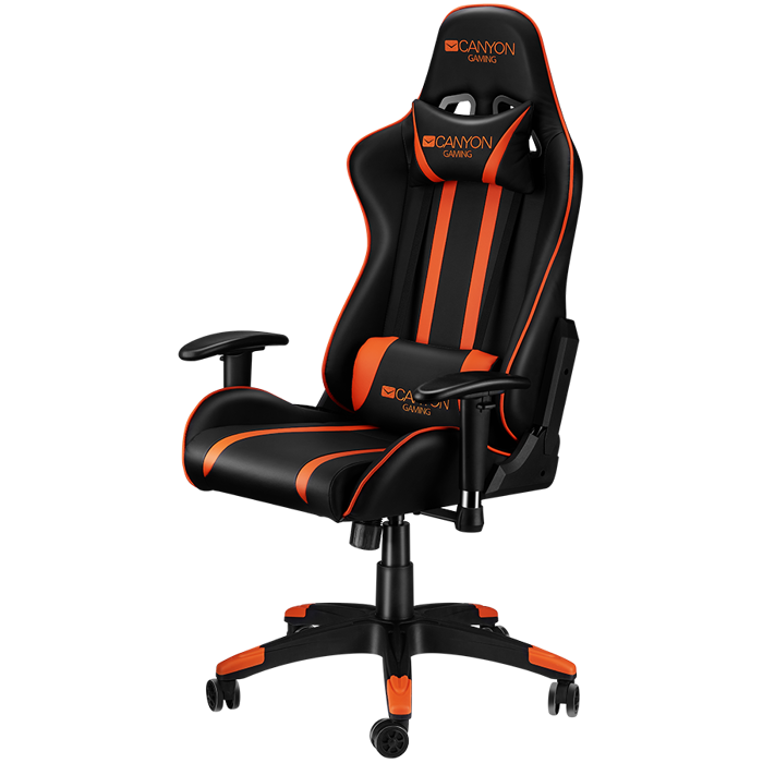 Gaming chair, PU leather, Cold molded foam, Metal Frame, Butterfly mechanism, 90-150 dgree, 2D armrest, Class 4 gas lift, Nylon 5 Stars Base, 60mm PU caster, black+Orange.