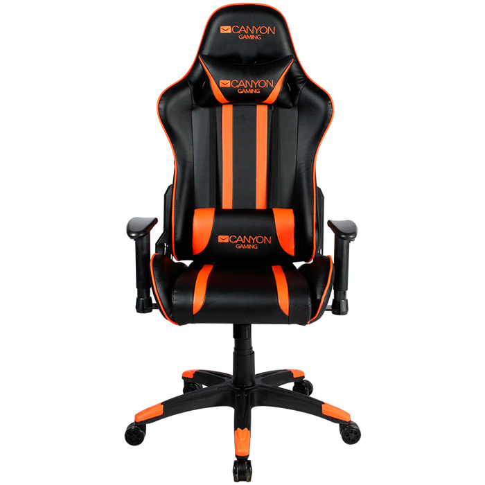 Gaming chair, PU leather, Cold molded foam, Metal Frame, Butterfly mechanism, 90-150 dgree, 2D armrest, Class 4 gas lift, Nylon 5 Stars Base, 60mm PU caster, black+Orange.