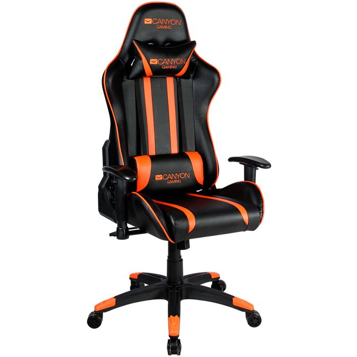 Gaming chair, PU leather, Cold molded foam, Metal Frame, Butterfly mechanism, 90-150 dgree, 2D armrest, Class 4 gas lift, Nylon 5 Stars Base, 60mm PU caster, black+Orange.