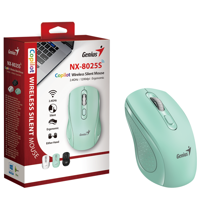 Genius NX-8025S, bežični miš, silent, BT, aqua, 31030048402
