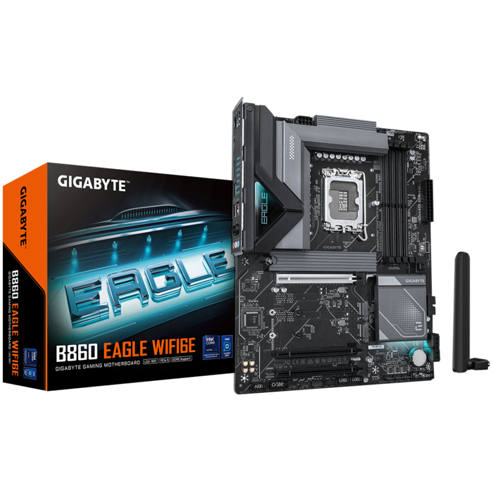 GIGABYTE Mainboard Desktop B860 EAGLE WIFI6E (AM5, 4x DDR5 256GB, 1x PCI-E 5.0 x16x16, 2x PCI-E 4.0 x16x1, 1x M.2 PCIe 5.0, 2x M.2 PCIe 4.0, 4x SATA, 1x HDMI, 1x DP, 1x USB Type-C, 1x USB 3.2 A, 4x US