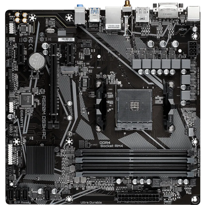 Gigabyte MB A520M DS3H AC, S.AM4, DDR4/4733(OC), PCIe 3.0, G-LAN, HDMI/DP/DVI-D, WiFi, mATX, 76131