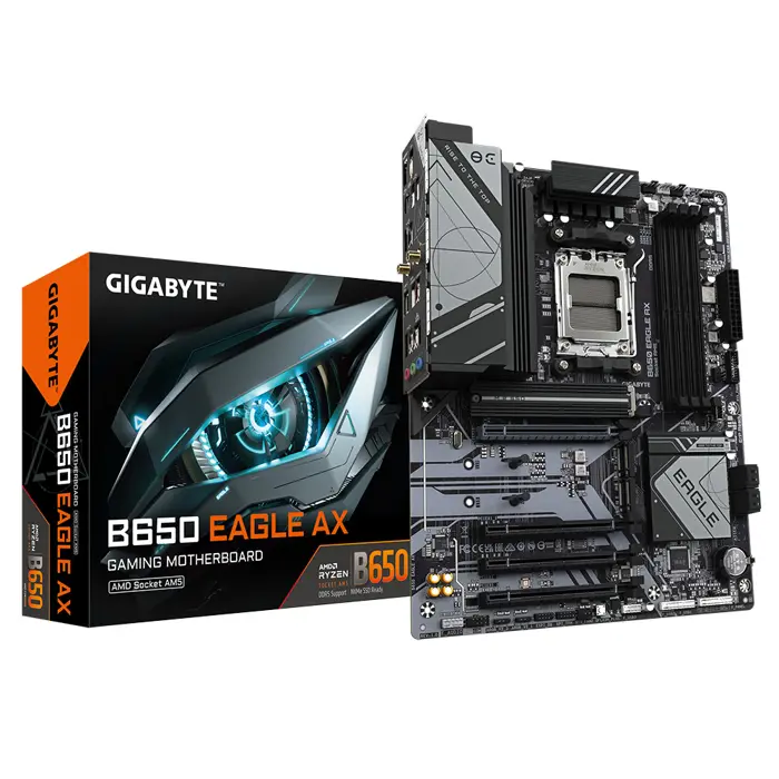 Gigabyte MB B650 EAGLE AX, S.AM5, 4× DDR5/7600(OC), PCIe 4.0, 1×DP/HDMI, USB-C, G-LAN, WiFi, ATX, 76133