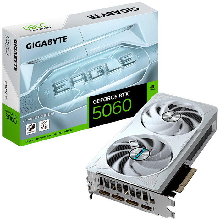 GIGABYTE NVIDIA GeForce RTX 5060 EAGLE OC ICE 8G, 8GB GDDR7, 128bit, PCI-E 5.0, GV-N5060EAGLEOC ICE-8GD