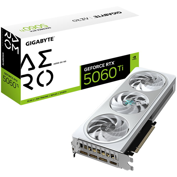 GIGABYTE Video Card NVIDIA GeForce RTX 5060 Ti AERO OC 8G (8GB GDDR7/128bit, PCI-E 5.0, 1x 8Pin Power connector, Recommended PSU 650W, 3xDP, 1x HDMI, Retail), GV-N506TAERO OC-8GD