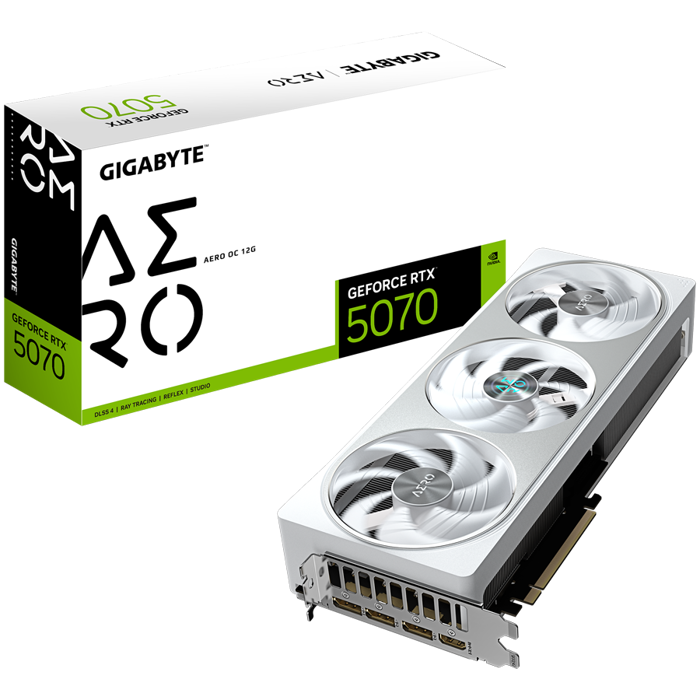 GIGABYTE Video Card NVIDIA GeForce RTX 5070 AERO OC 12G (12GB GDDR7/192bit, PCI-E 5.0, Recommended PSU 750W, 16Pin Power connector, 3x DP, 1x HDMI), GV-N5070AERO OC-12GD