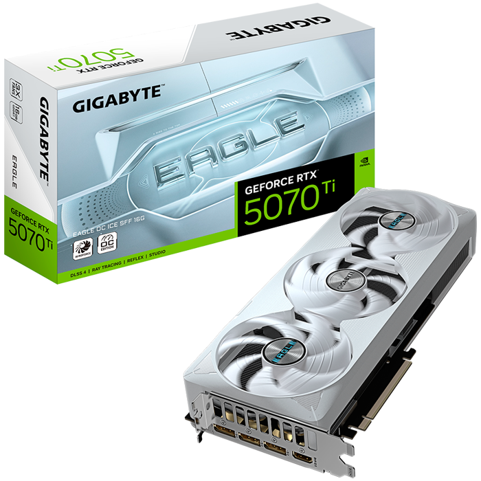 GIGABYTE Video Card NVIDIA GeForce RTX 5070 Ti EAGLE OC ICE SFF 16G (16GB GDDR7/256bit, PCI-E 5.0, Recommended PSU 750W, 3xDP, 1xHDMI) ATX white, GV-N507TEAGLEOC ICE-16GD