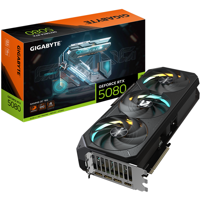 GIGABYTE Video Card NVIDIA GeForce RTX 5080 GAMING OC 16G (16GB GDDR7/256bit, PCI-E 5.0, Recommended PSU 850W, 16Pin Power connector, 3x DP, 1x HDMI) Black/Gray, GV-N5080GAMING OC-16GD