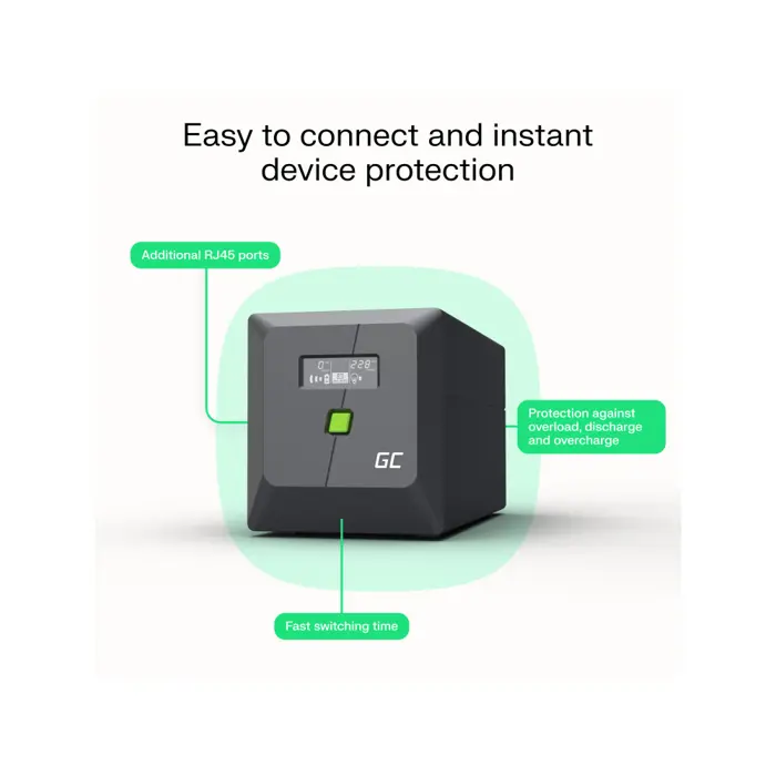 Green Cell UPS (UPSLM1200) 2000VA/1200W, Modified sine wave, Line Interactive AVR, LCD, 77649