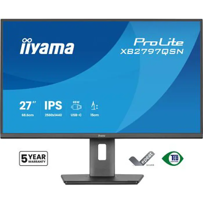 IIYAMA 27" XB2797QSN-B1 QHD (2560x1440) IPS Pivot, 75Hz, 350 cd/m2, 1000:1, HDMI, DP, USB-Ax2, USB-Cx2, USB-C dock(PD 65W, LAN, DP out), RJ45, zvučnici, 78055