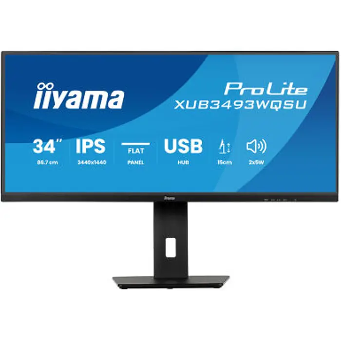 IIYAMA 34" XUB3493WQSU-B6 UWQHD (3440×1440) IPS 21:9, 120Hz, 400cd/m2, 1000:1, 1ms, 2×HDMI/DP, 2×USB-C/2×USB-A, HAS 150mm, zvučnici, crni, 75912