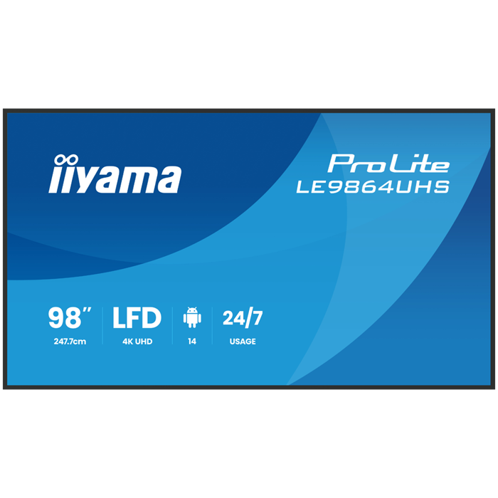 IIYAMA LFD LE9864UHS-B1AG 98" 4K UHD Most powerful professional digital signage VA 16:9 500 cd 5000:1 6.5ms Android 14 OS, iiSignage, iiControl, iiShare, EShare, FailOver, TeamViewer, LE9864UHS-B1AG