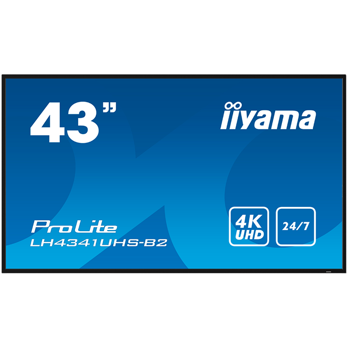 IIYAMA LFD LH4341UHS-B2 43" Professional Digital Signage display with 4K UHD resolution and 24/7 3840x2160 16:9 500cd 1200:1 8ms landscape, portrait, LH4341UHS-B2