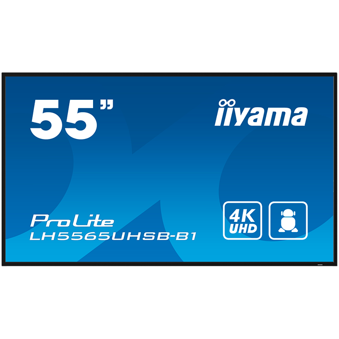 IIYAMA LFD LH5565UHSB-B1 55" Vivid-Bright Display 4K 800cd/m² 3840 x 2160 @60Hz 1200:1 8ms Android 11 OS, iiSignage2, FailOver, EShare landscape, portrait, LH5565UHSB-B1