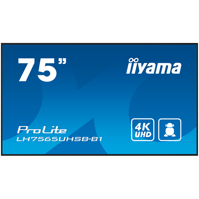 IIYAMA LFD LH7565UHSB-B1 74.5" 3840x2160 16:9 800cd 1200:1 Android 11 OS, iiSignage2, FailOver, EShare 24/7 landscape, portrait, LH7565UHSB-B1