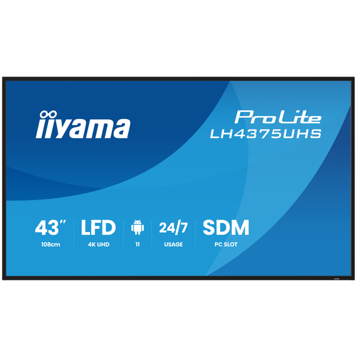 Iiyama ProLite LH4375UHS-B2AG 43" (42.5" viewable) LED-backlit LCD BUILT IN MEDIA PLAYER SDMM Slot PC 4K UHD (2160p) 3840 x 2160 BLACK, LH4375UHS-B2AG