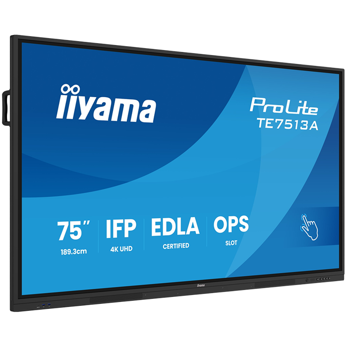 Iiyama Prolite TE7513A-B2AG 75UHD VA 3840x2160 400cd 1200:1 8ms Android 1, 8/128GB, 40-Points, VGA, HDMI 2x HDMI-out 2x USB-C, Audio mini-jack and Optical Out (S/PDIF), USB Touch Interface, Landsca,