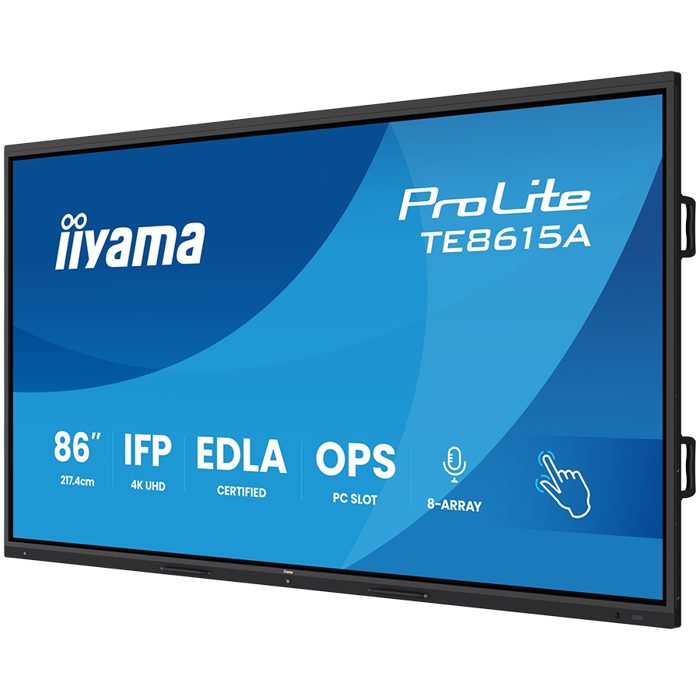 IIYAMA ProLite TE8615A-B2AG 86 UHD IPS 3840x2160 550 cd 5000:1 8ms Android 14, 8/128GB, 40-Points, NFC, 2x HDMI, HDMI-out, LAN, WiFi6, DisplayPort, USB-C, Audio out: mini-jack and Optical Out, Lands,