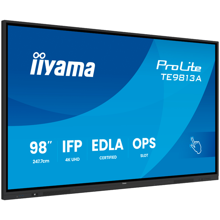 Iiyama ProLite TE9813A-B2AG - 98" Diagonal Class (97.5" viewable) interactive digital signage with touchscreen ( optional slot-in PC capability 4K UHD (2160p) 3840 x 2160 black bezel with matte finish
