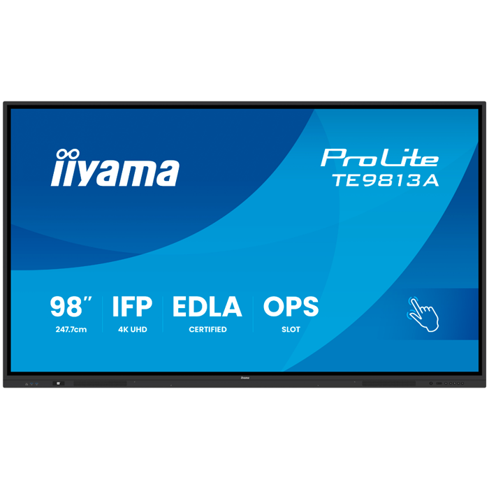 Iiyama ProLite TE9813A-B2AG - 98" Diagonal Class (97.5" viewable) interactive digital signage with touchscreen ( optional slot-in PC capability 4K UHD (2160p) 3840 x 2160 black bezel with matte finish